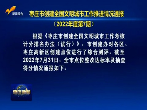 枣庄市创建全国文明城市工作推进情况通报（2022年度第7期）